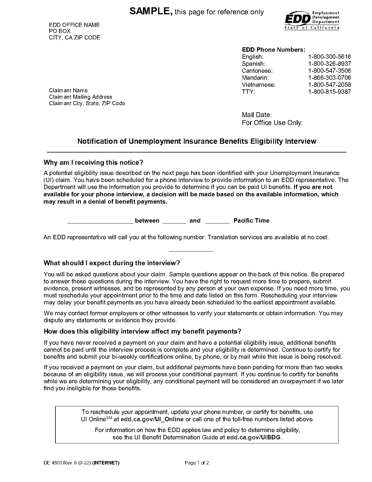 notice of potential eligiblity form