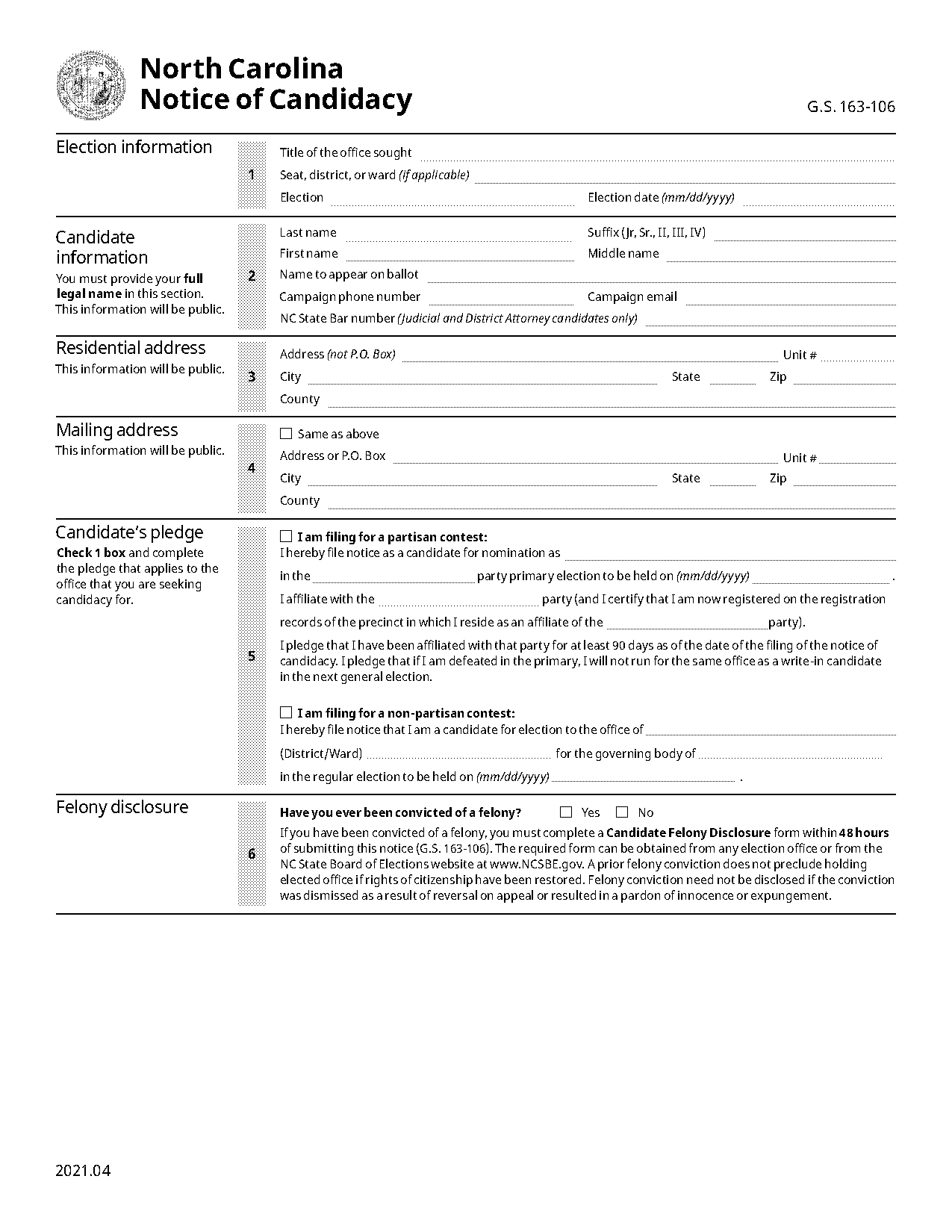 nc notice of candidacy form