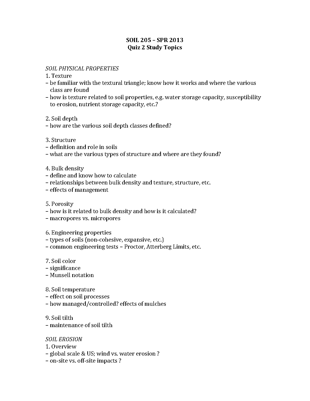 soil physical properties quiz