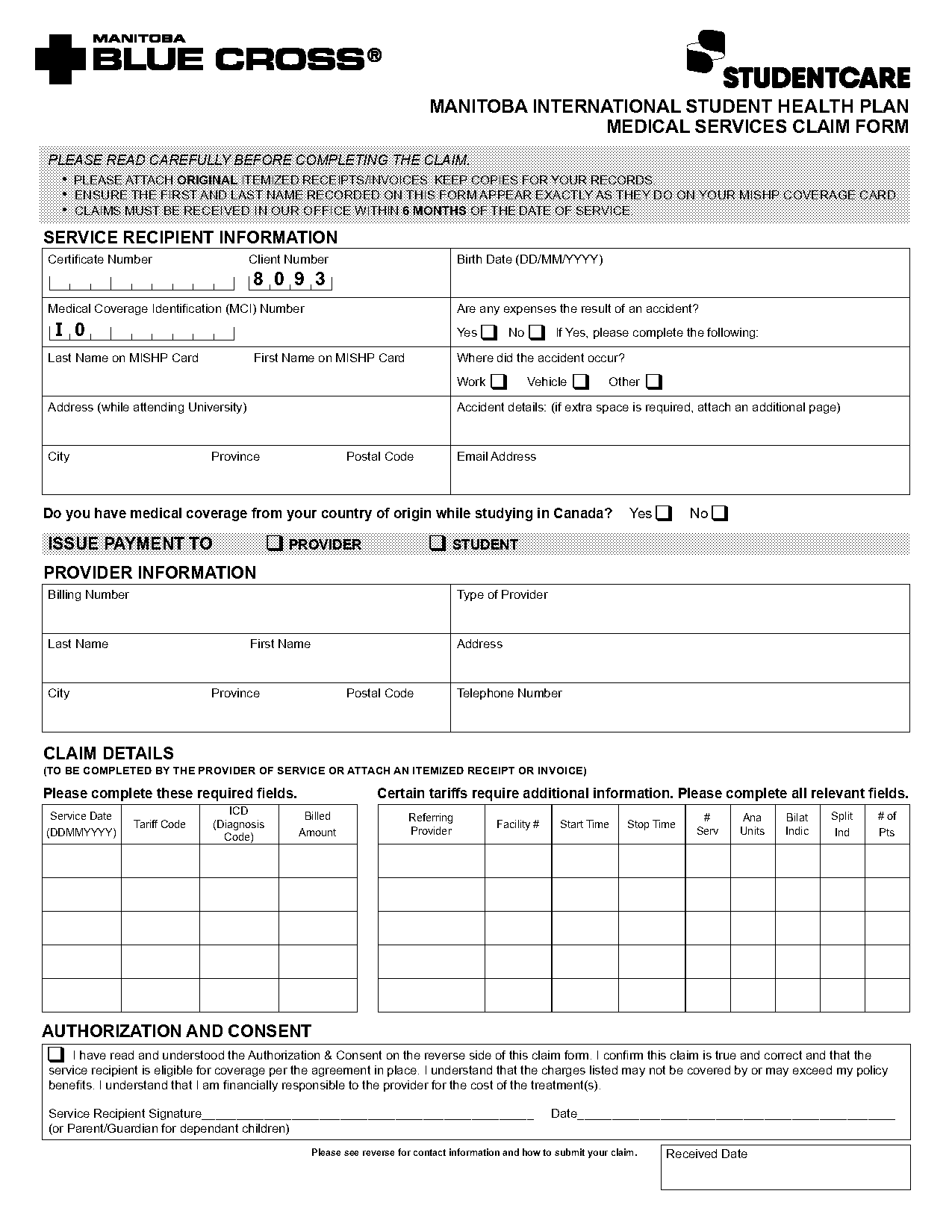 blue cross claim form manitoba