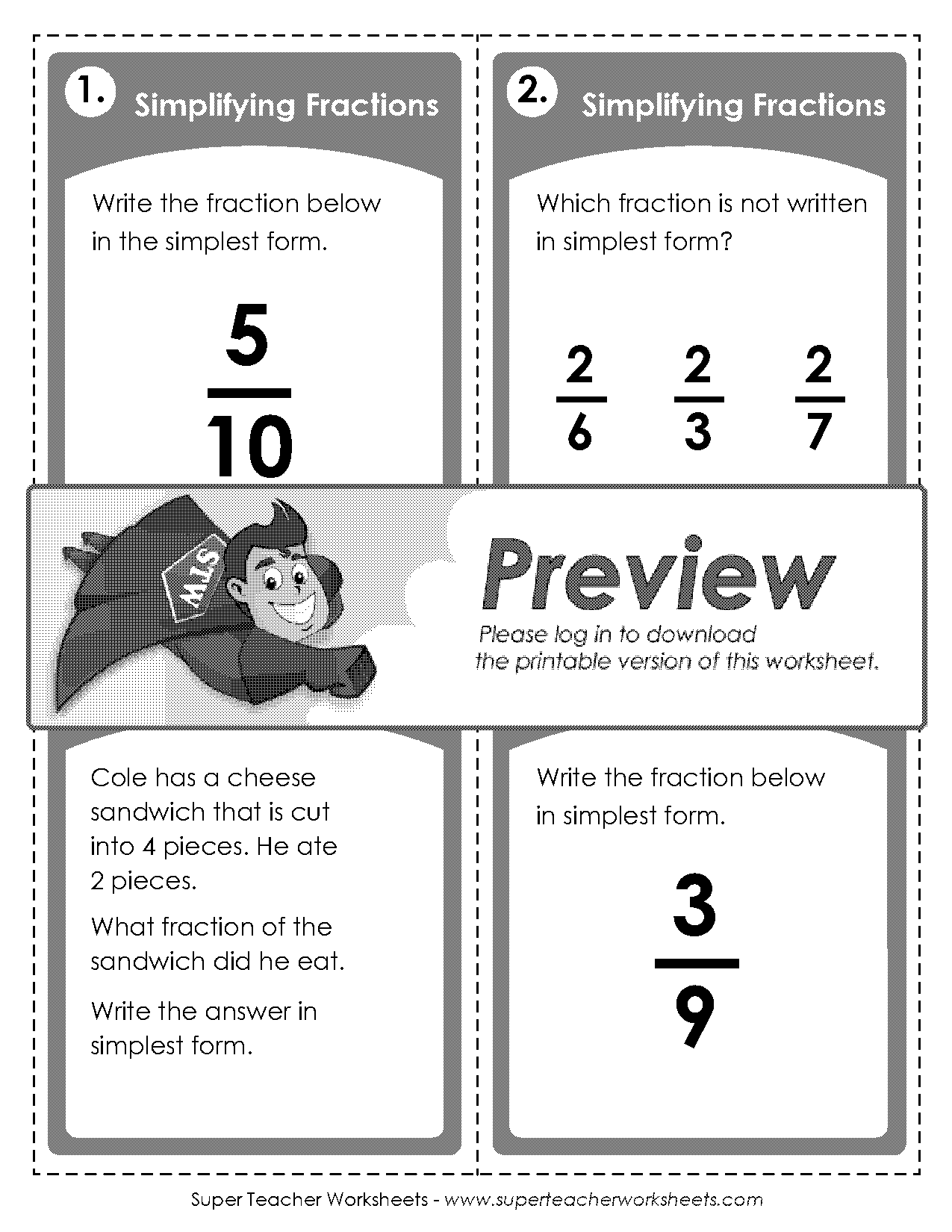 writing fractions in the simplest form worksheets