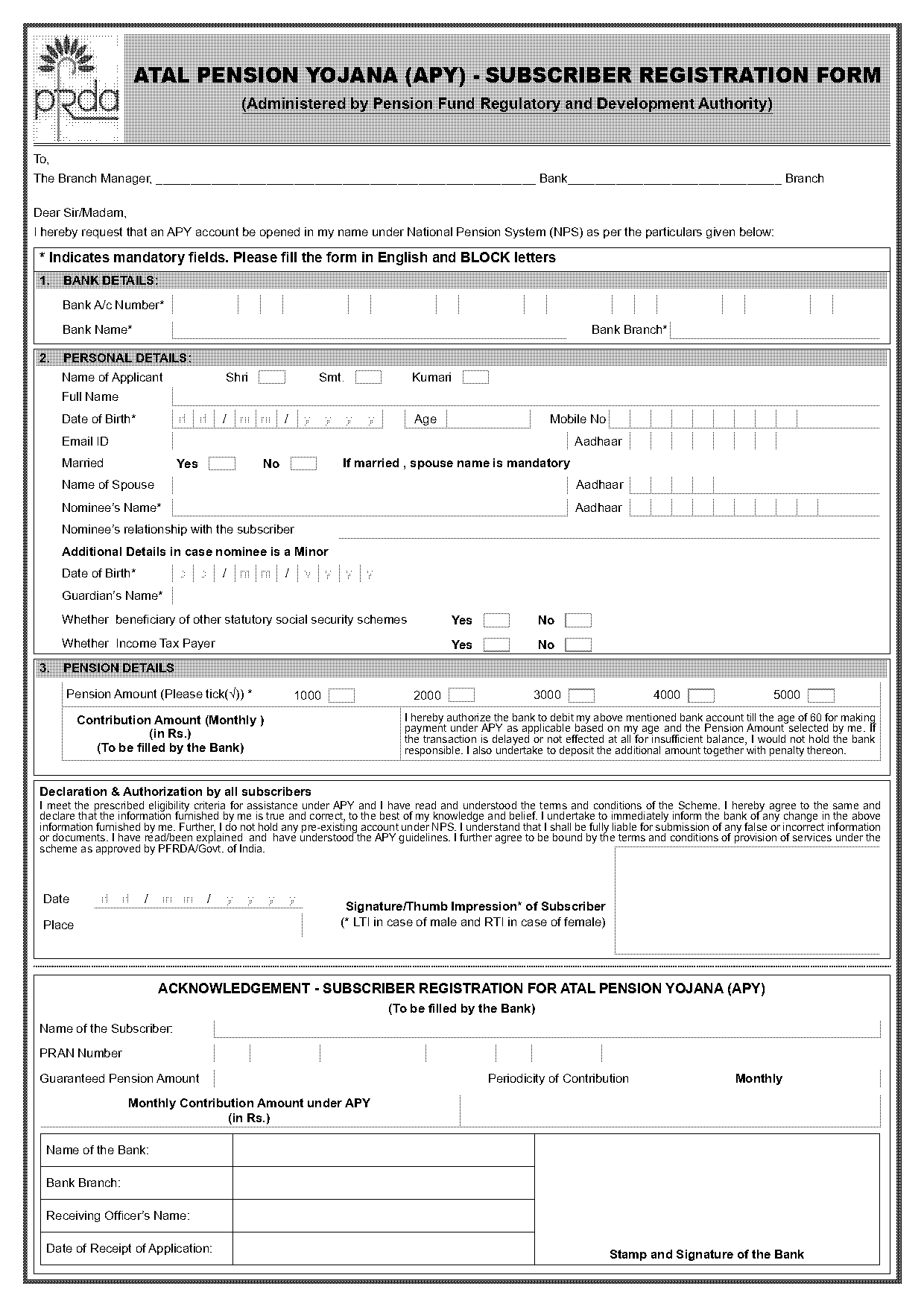 atal pension yojana terms and conditions