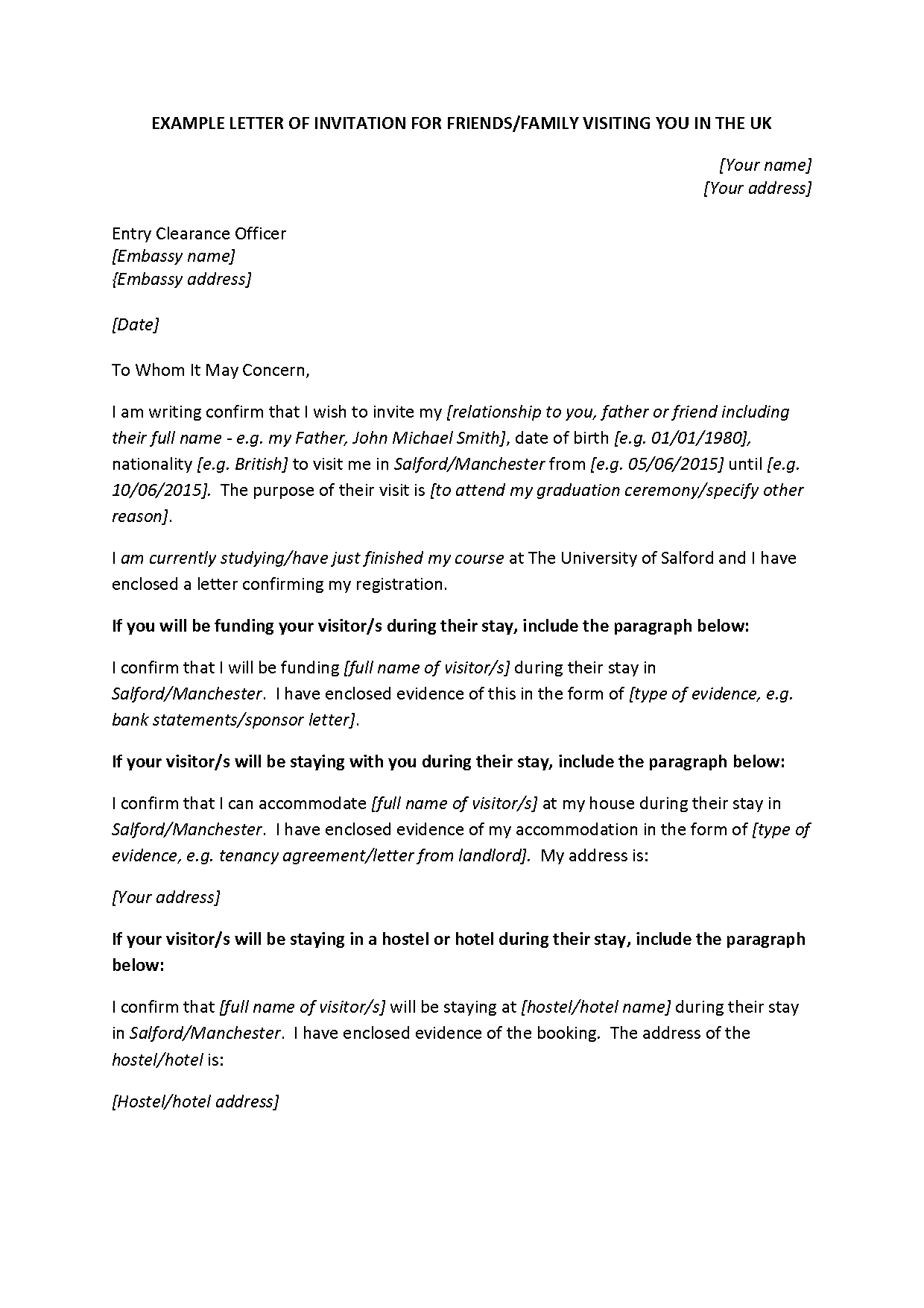 format for invitation letter for visa