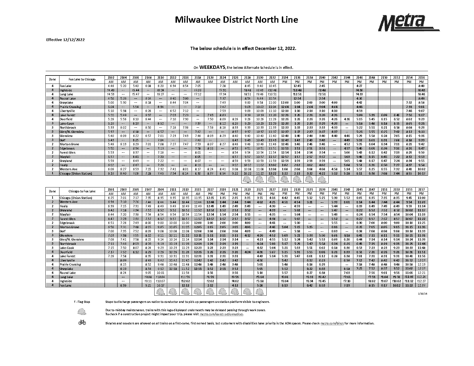 fox lake to union station train schedule