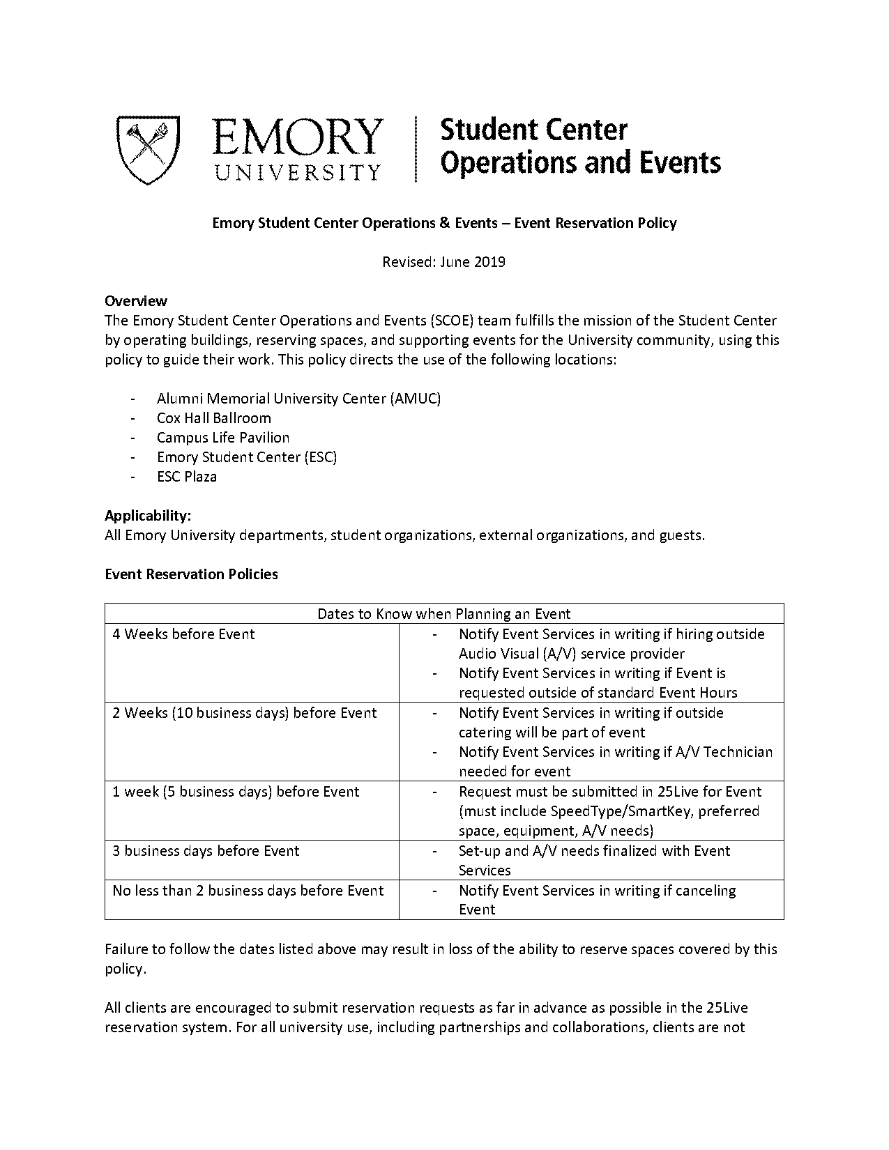 emory conference center cancellation policy