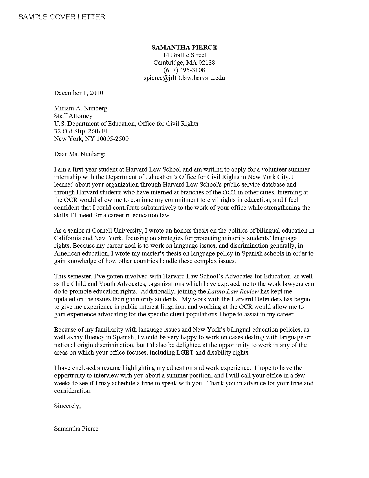 sample cover letter for univeristy clerical