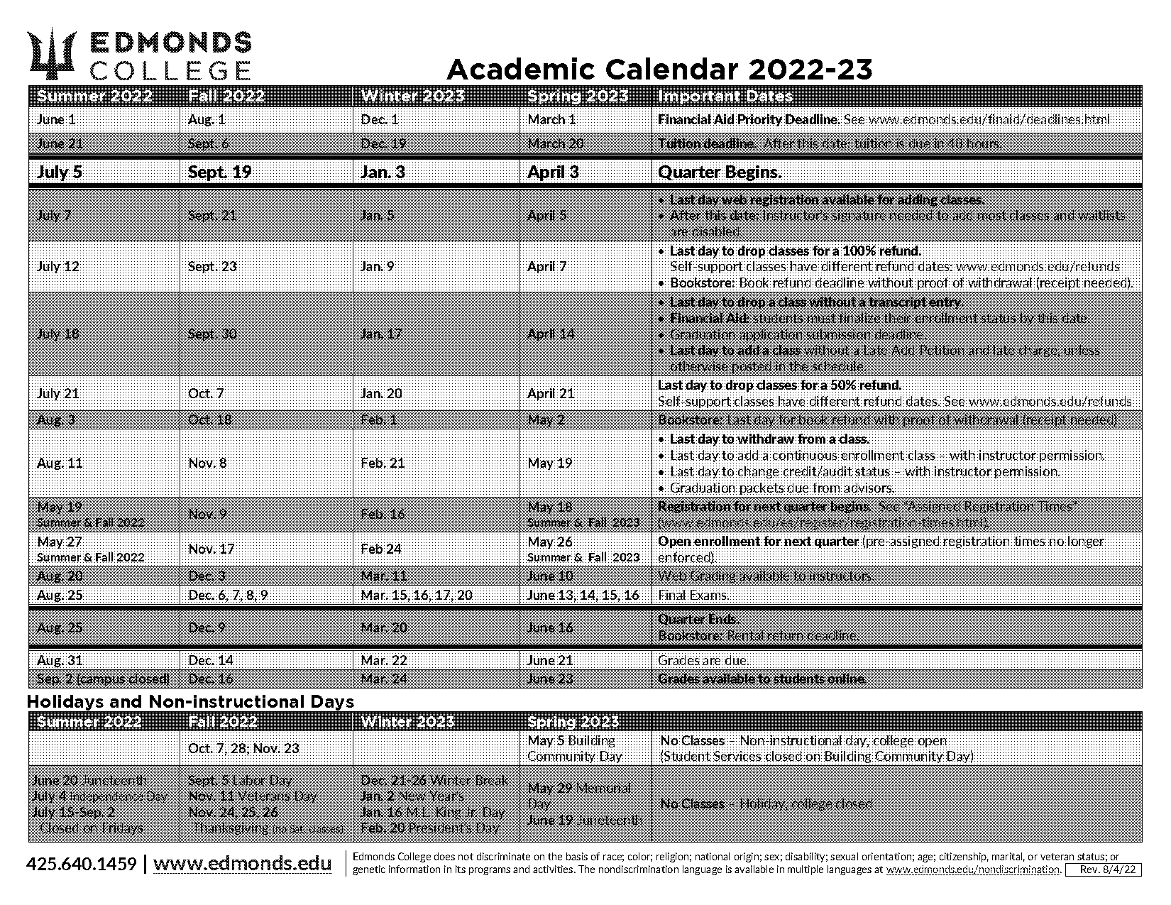 edmonds community college quarter schedule