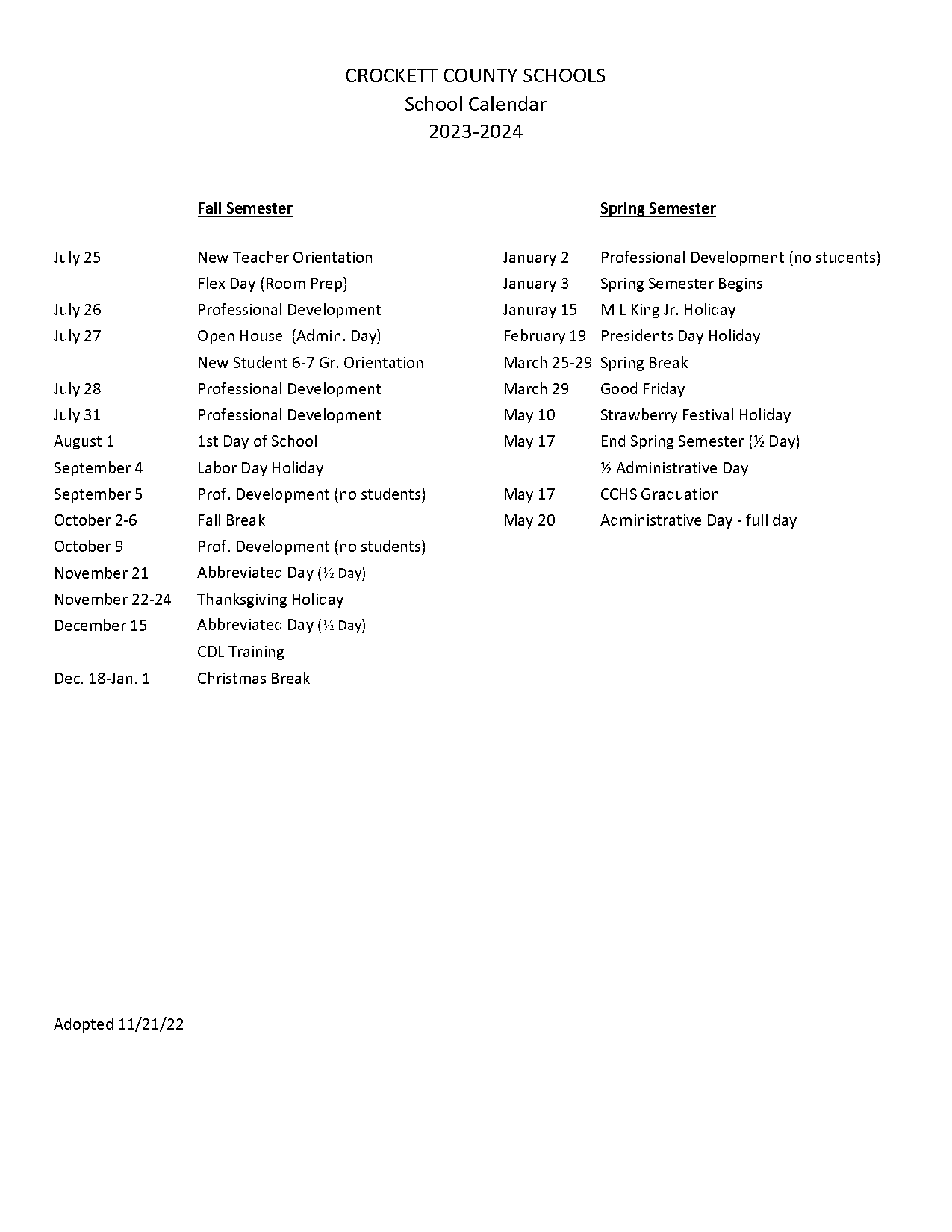 crockett middle school schedule