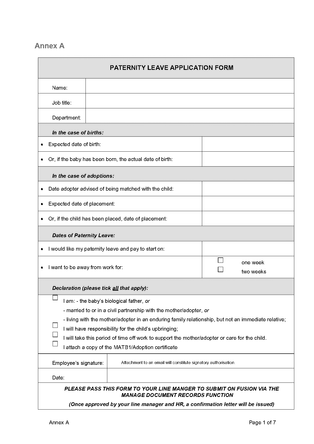 paternity leave request form template