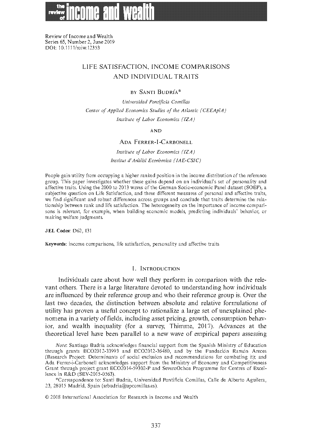 rank of income not income affects life satisfaction