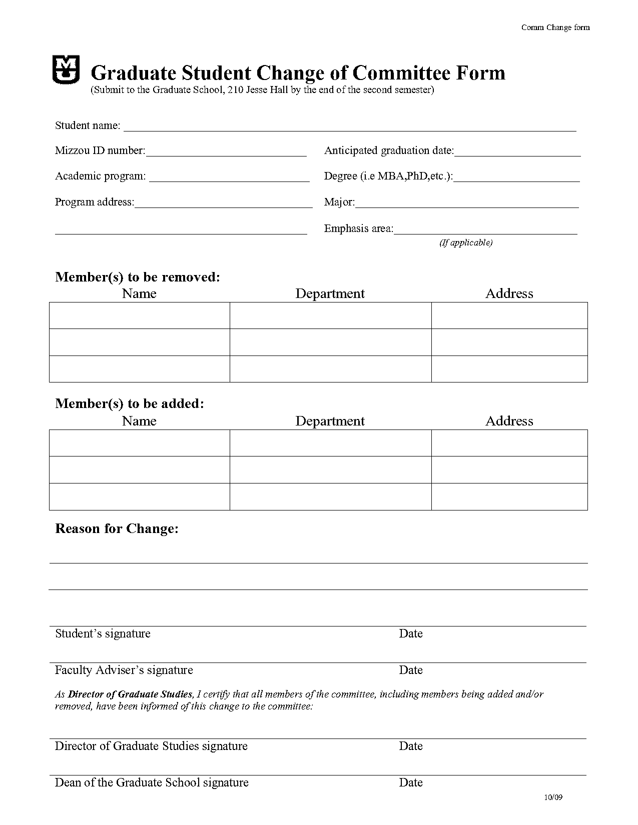 graduate school forms mizzou