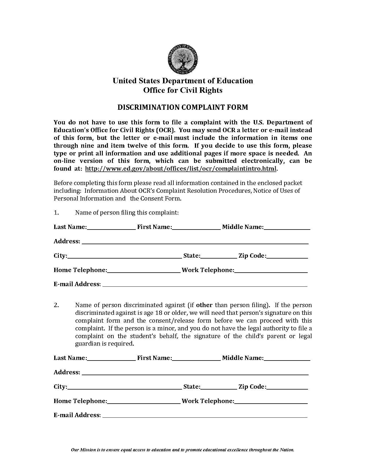 ocr complaint form discrimination