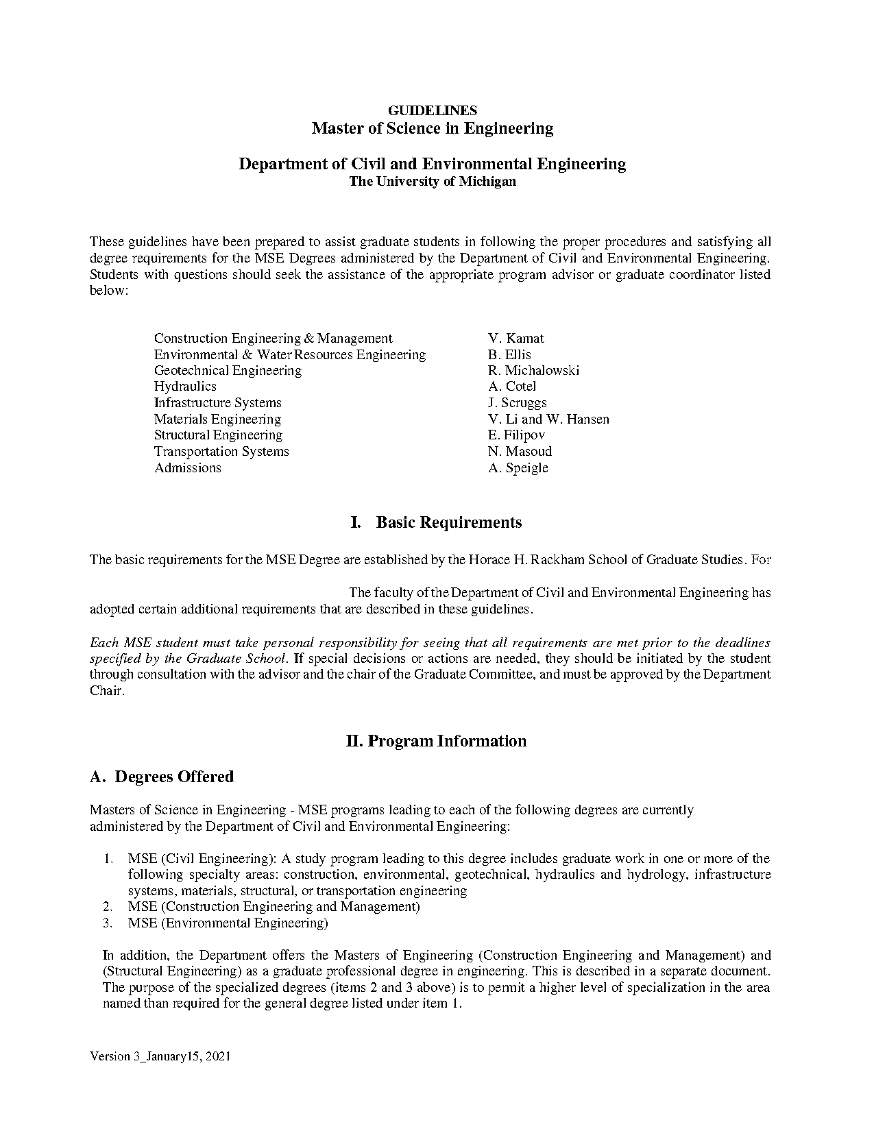 university of michigan environmental engineering requirements