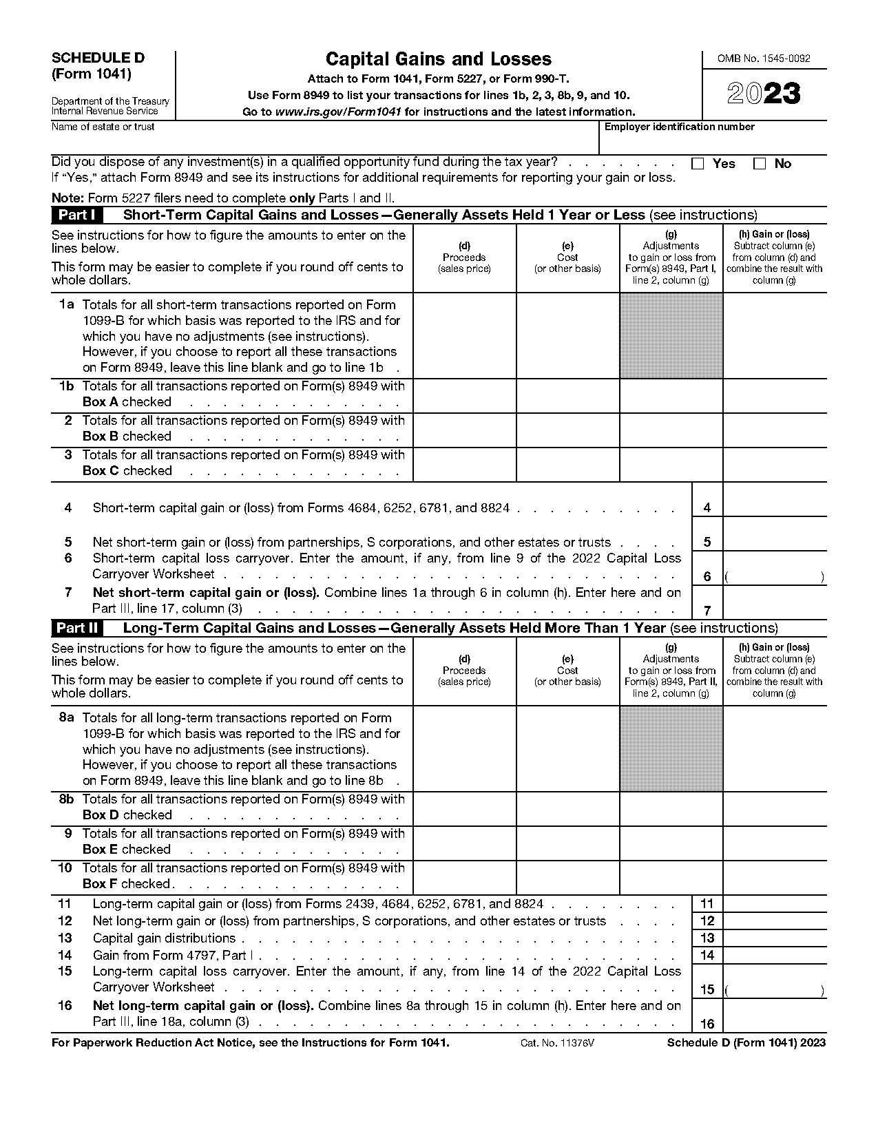 capital gain form for the irs