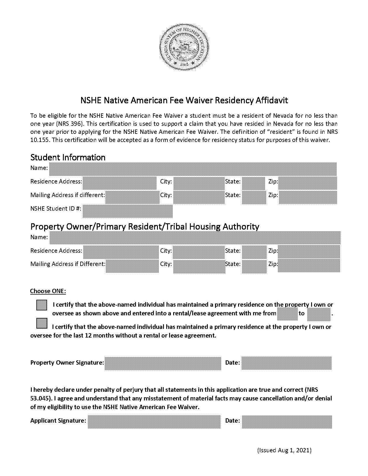 affidavit of residency nevada