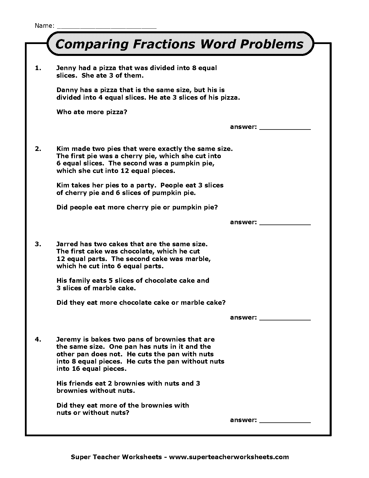 comparing and equivalent fractions worksheets