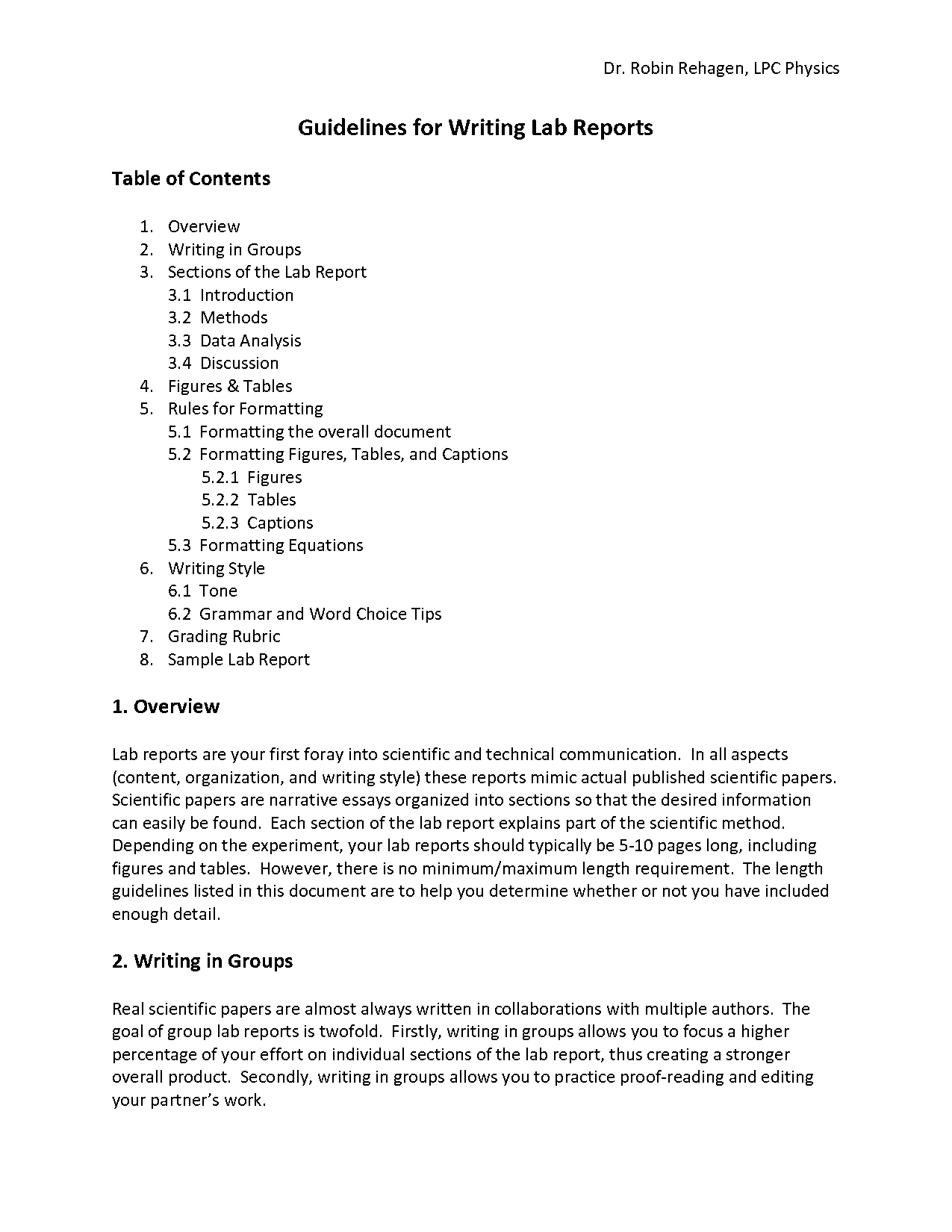 lab report method sample