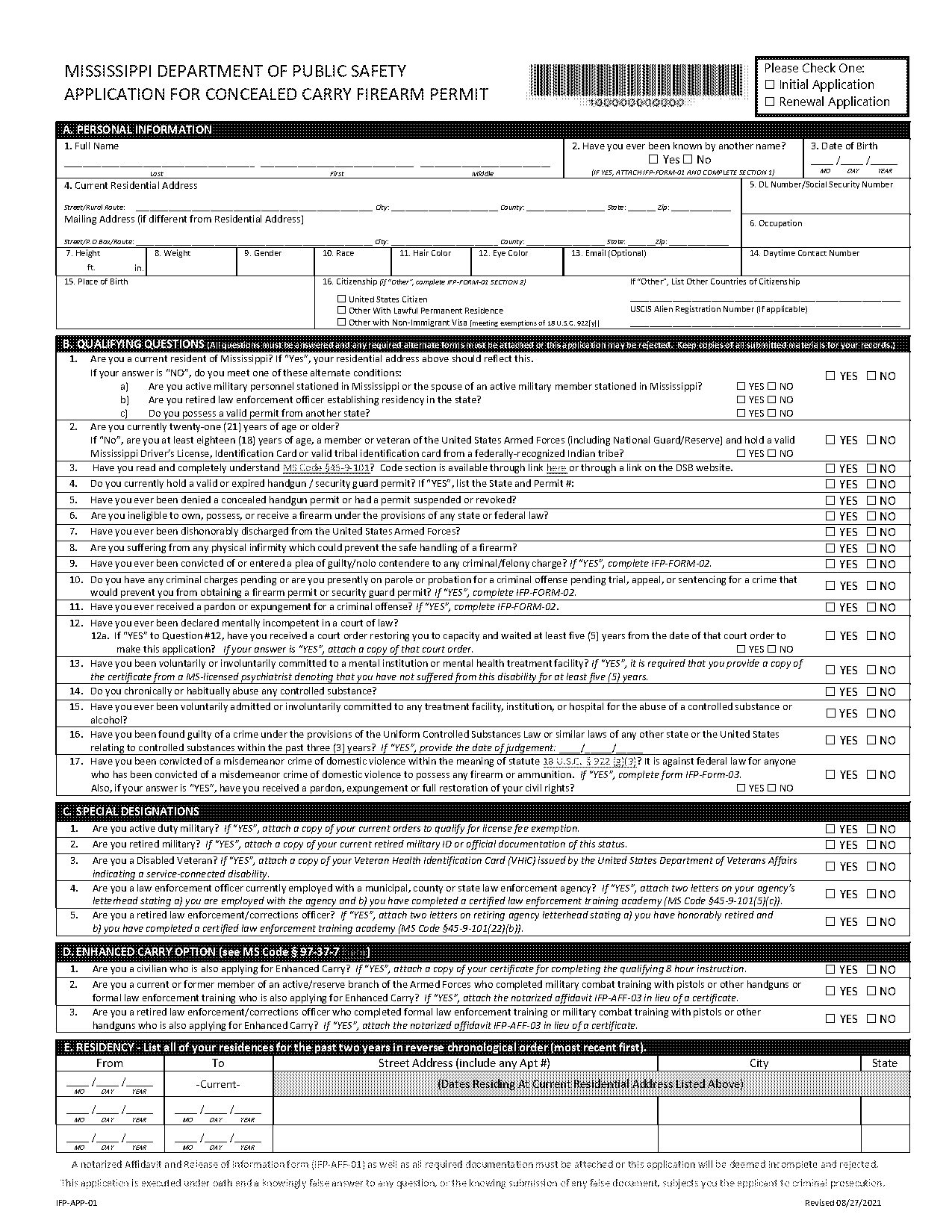 mississippi concealed firearms permit renewal form