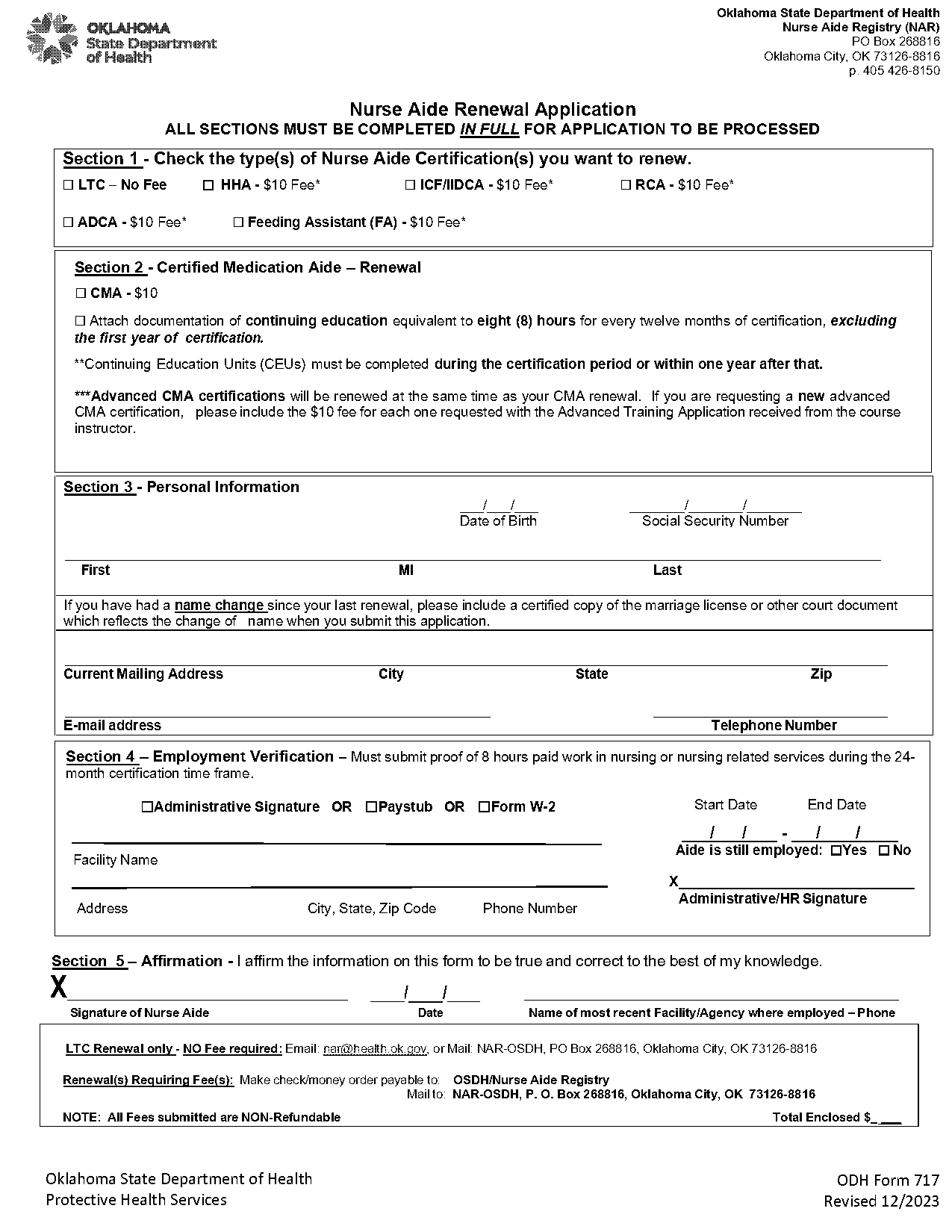 cna certification renewal form