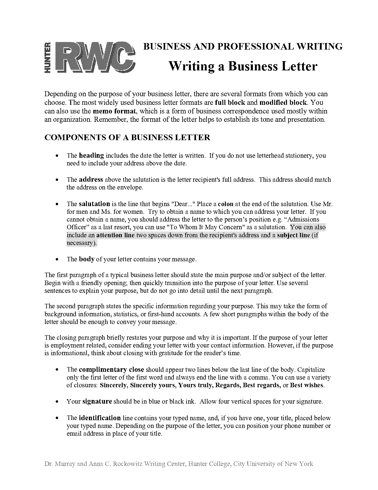 business letter application for a job