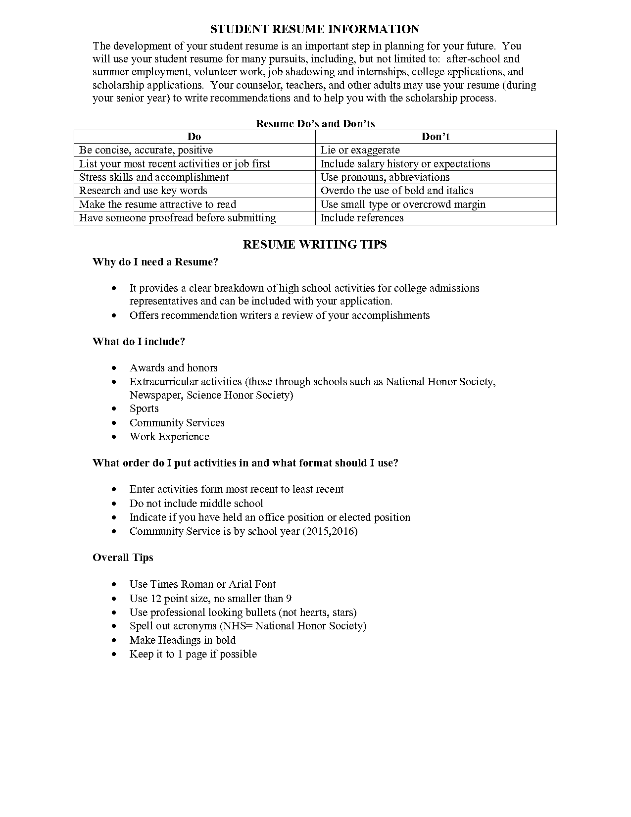 national honor society resume description