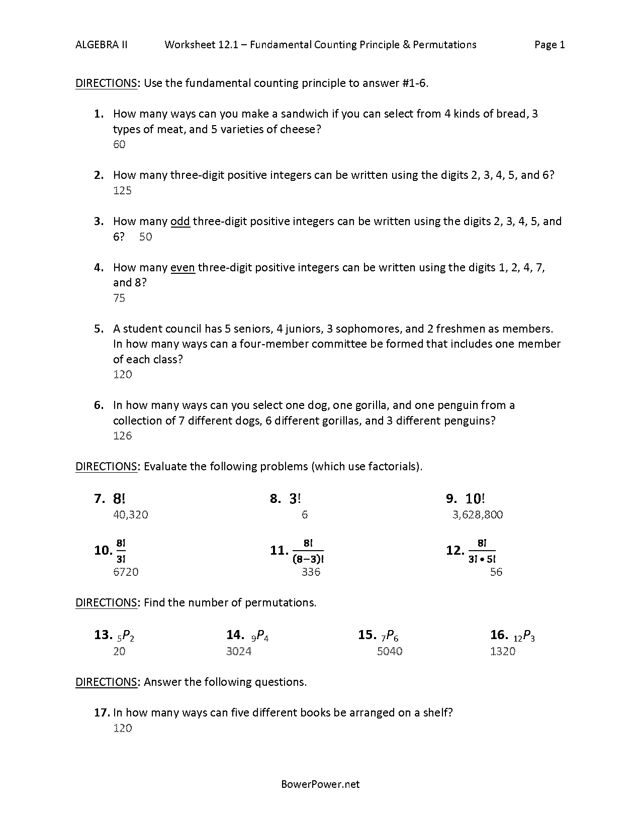 counting principle worksheet with answers pdf