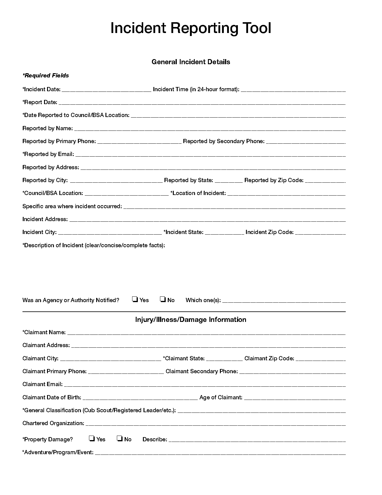 general incident report form