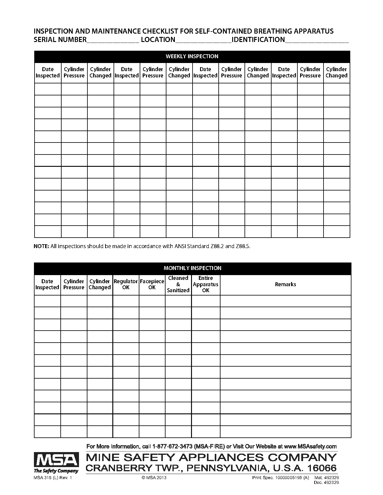 self contained breathing apparatus checklist