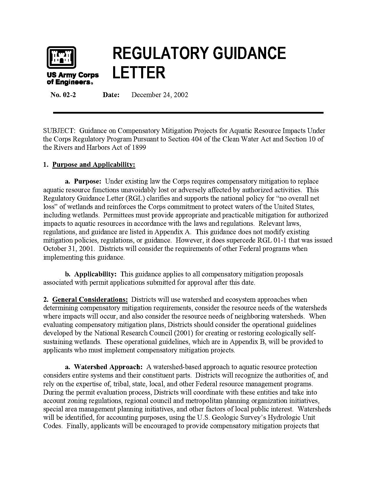 legalities of a guidance letter usace epa