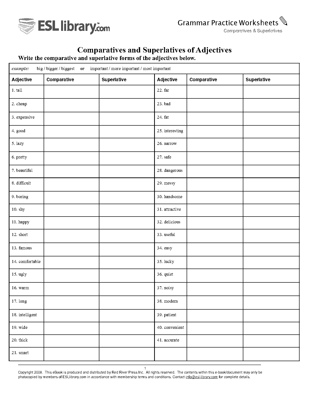 comparative and superlative adjectives worksheet free