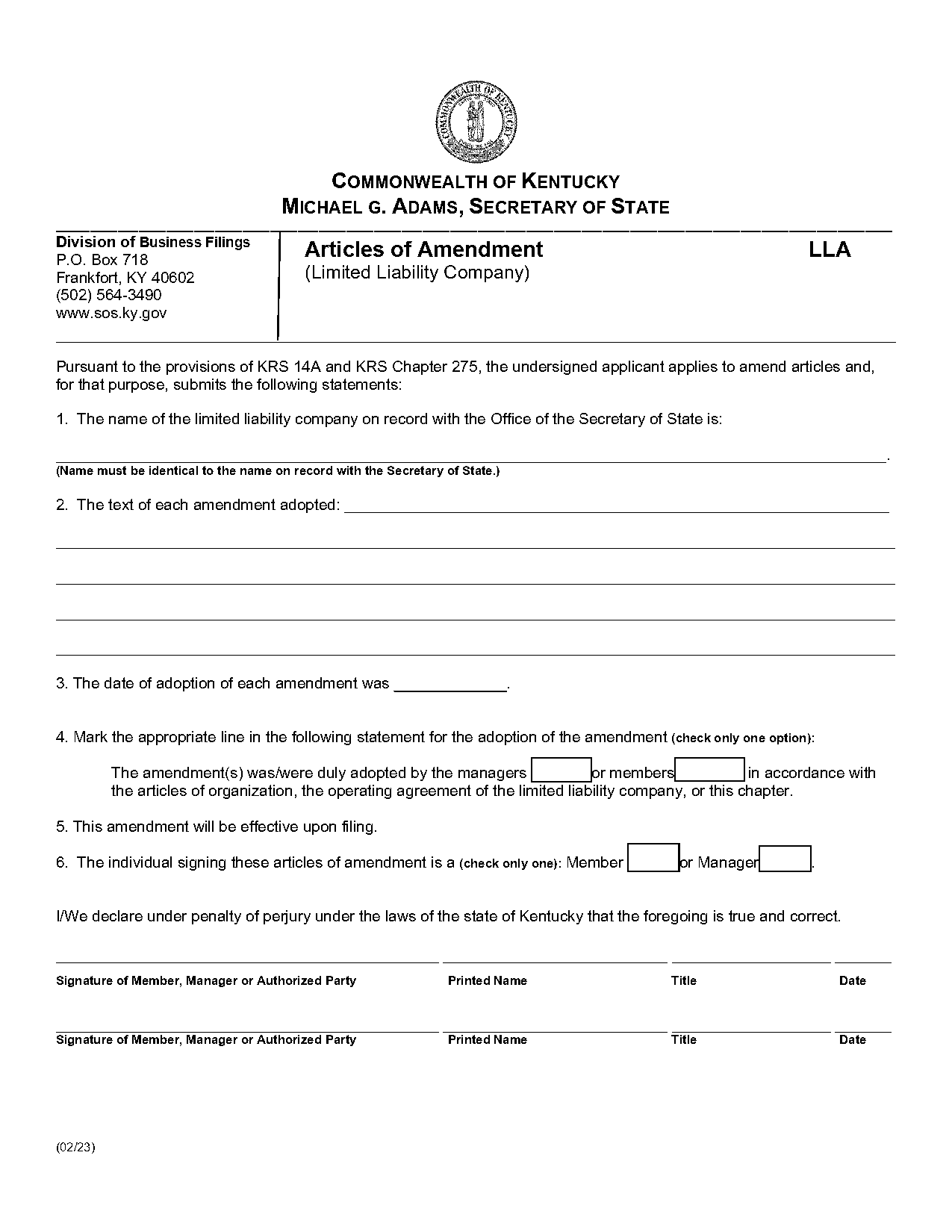 operating agreement amendment example