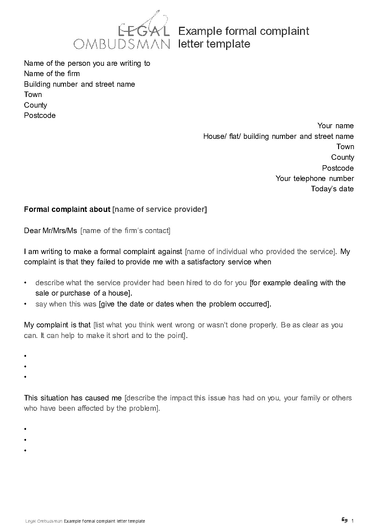 writing a legal complaint letter