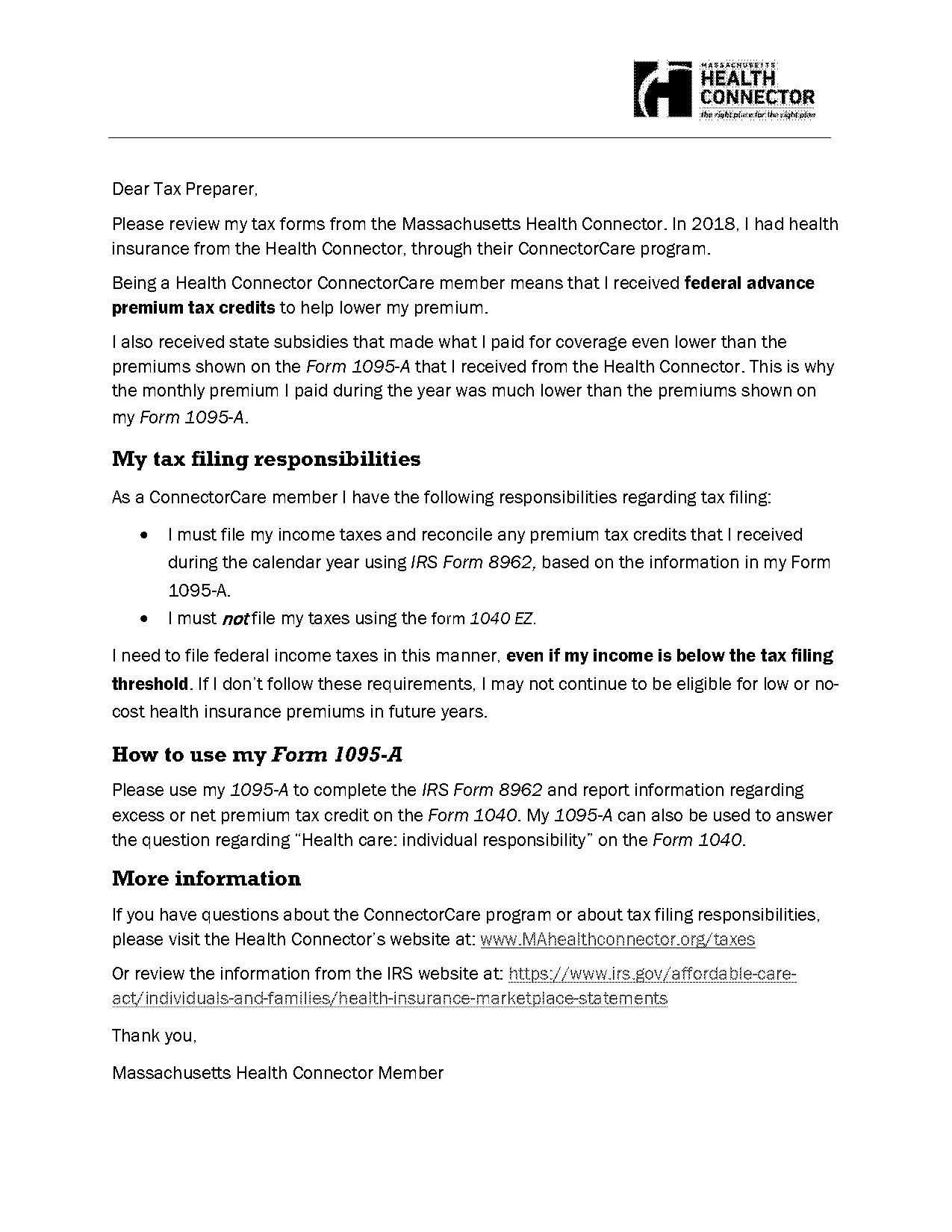 get tax forms from ma health connector