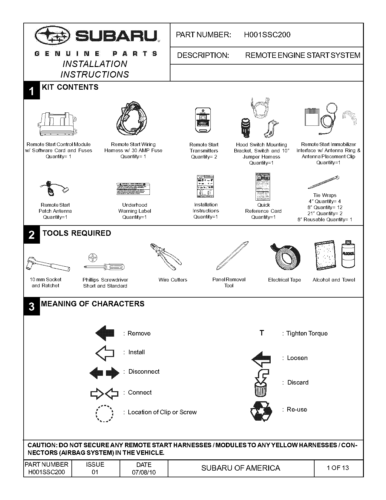 subaru remote start quick reference