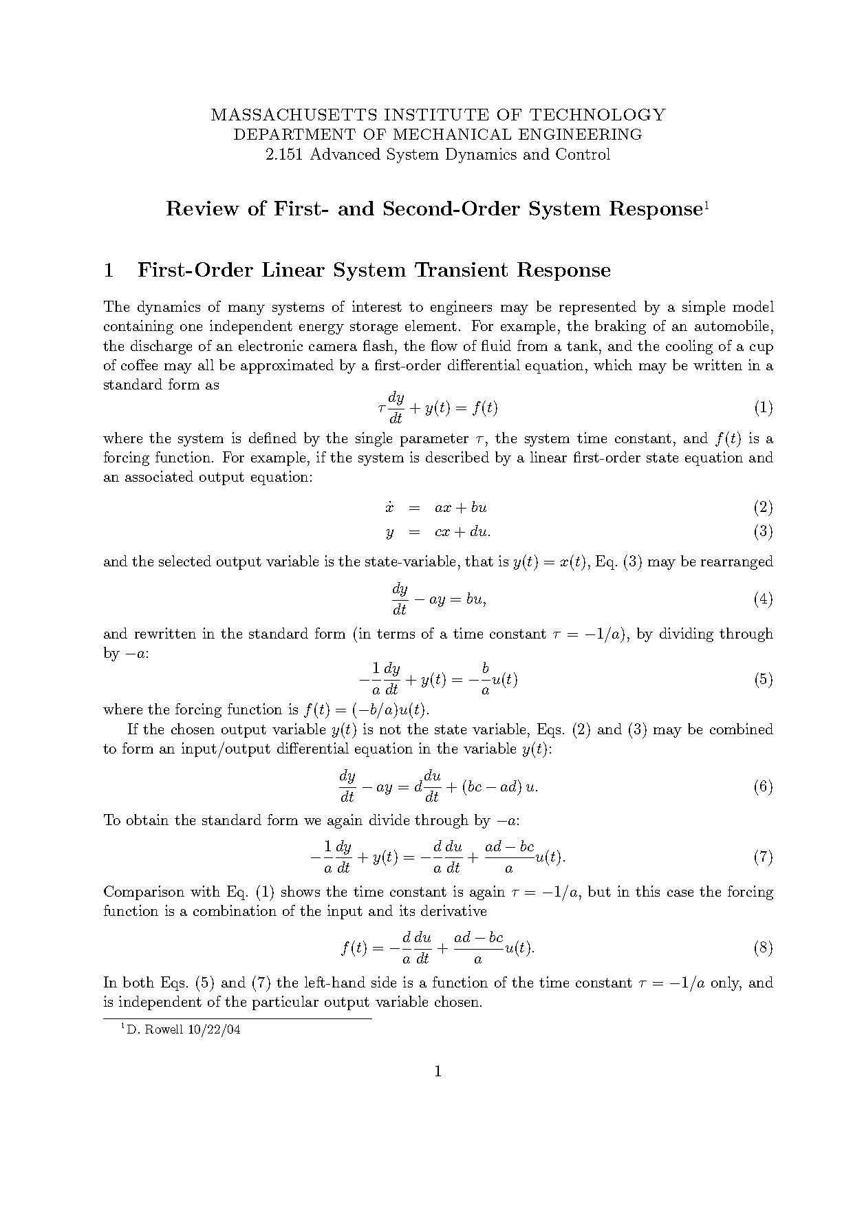 standard form of first order system