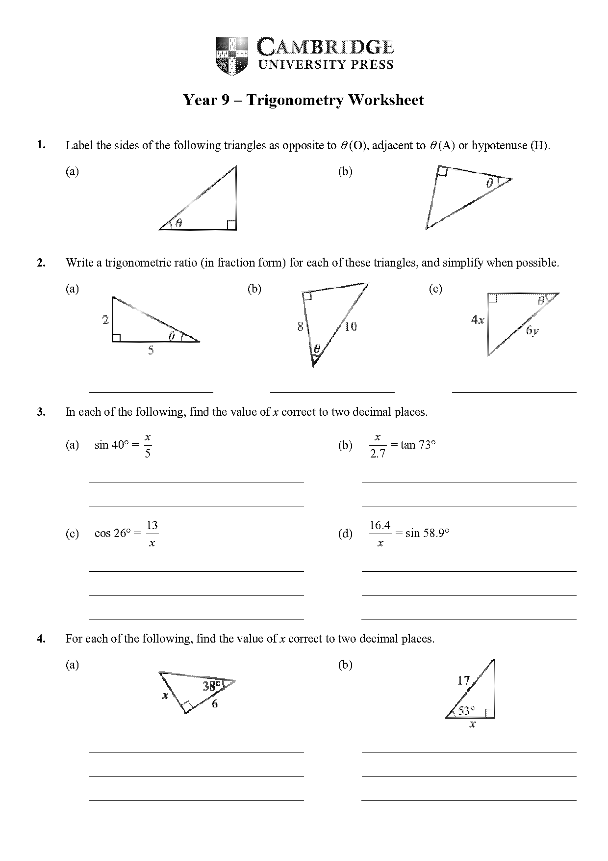 free basic trigonometry worksheets