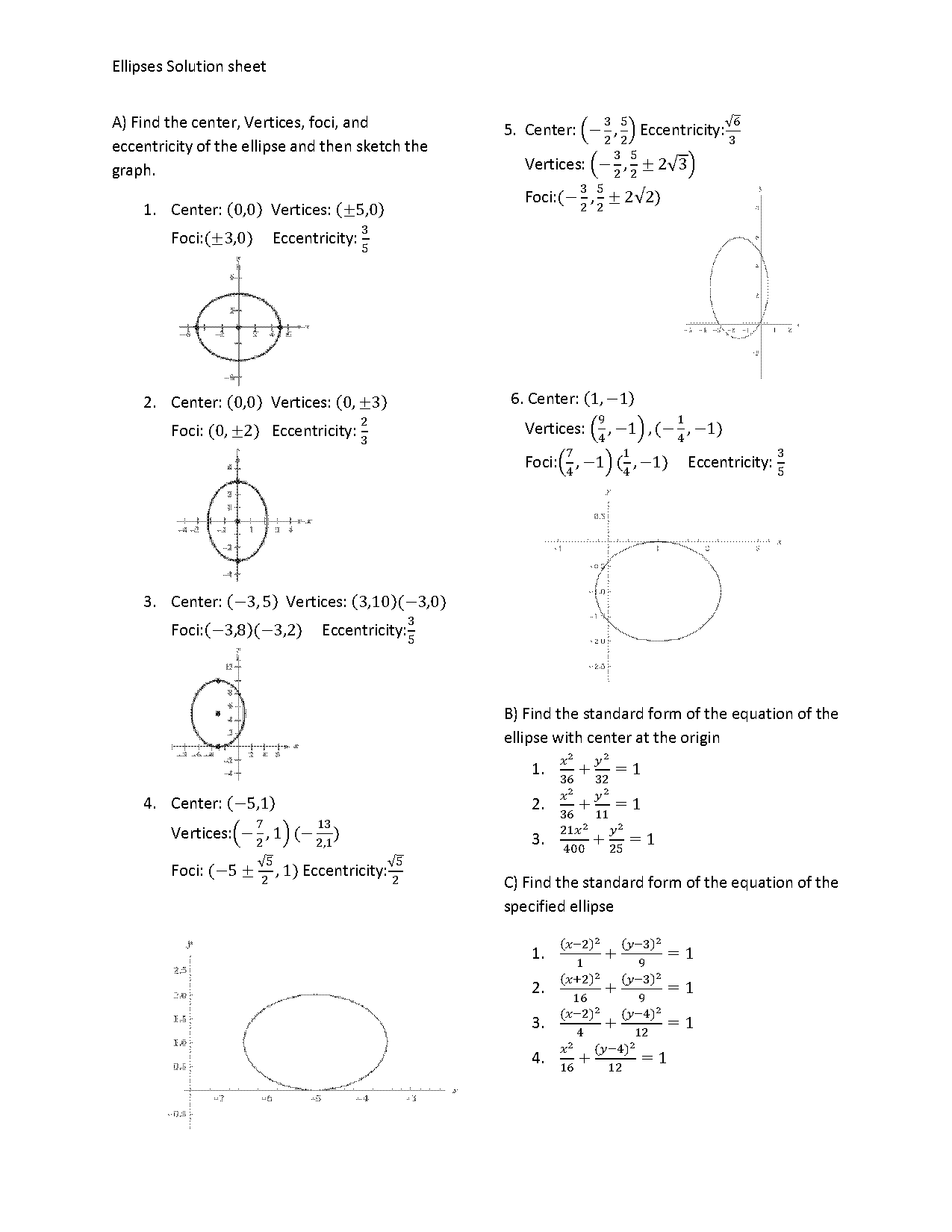 standard form of ellipse given vertices and foci