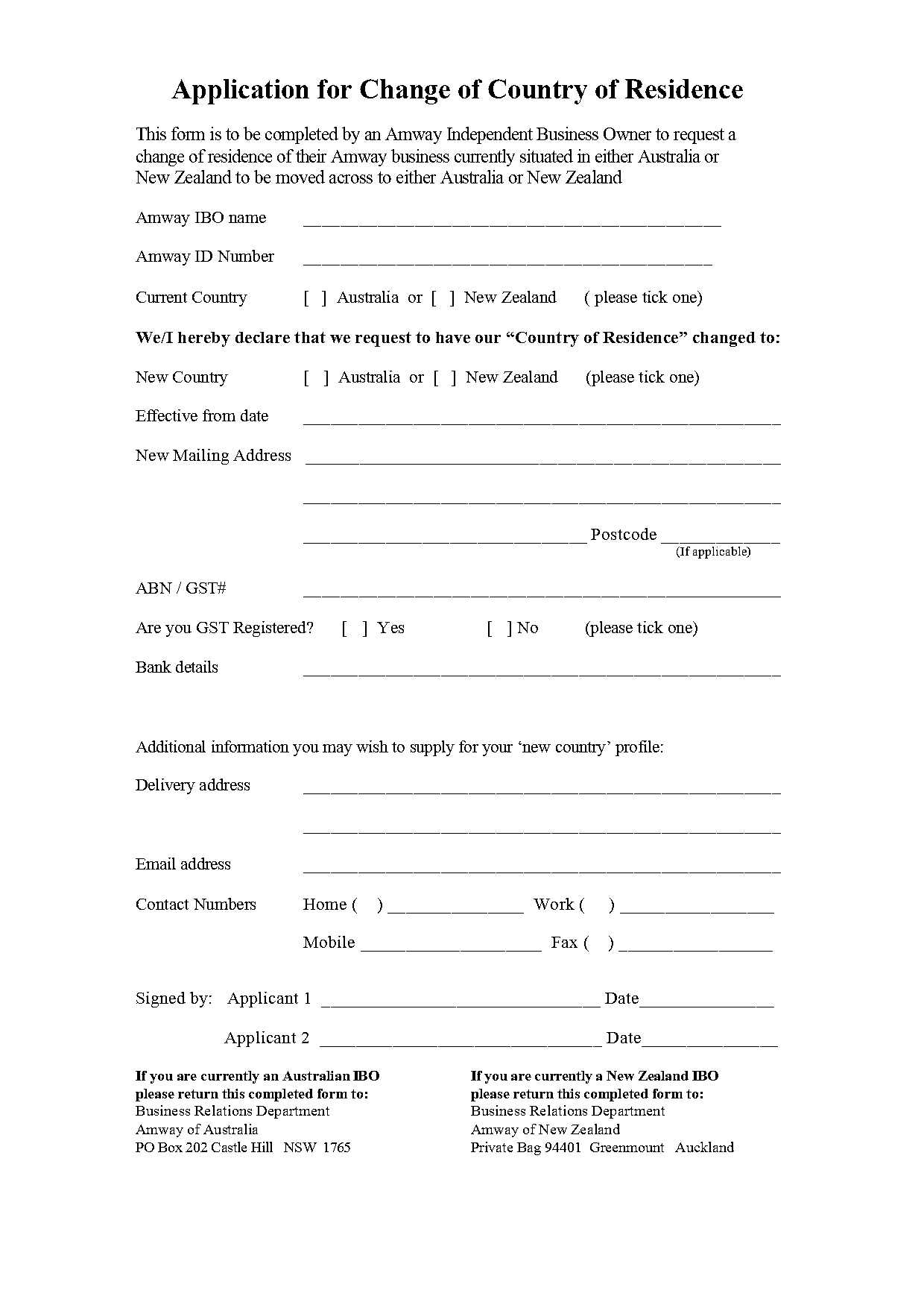 amway address change form