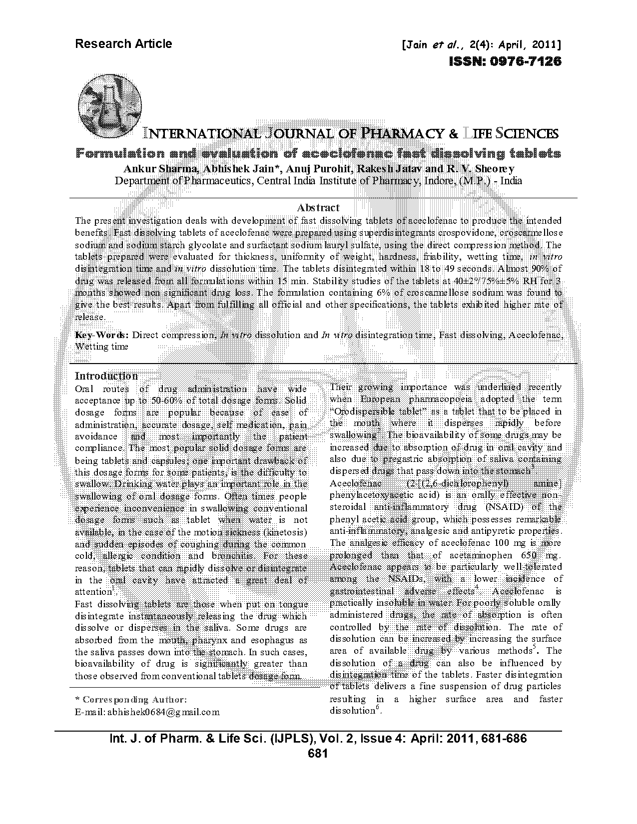 fast dissolving tablet research article