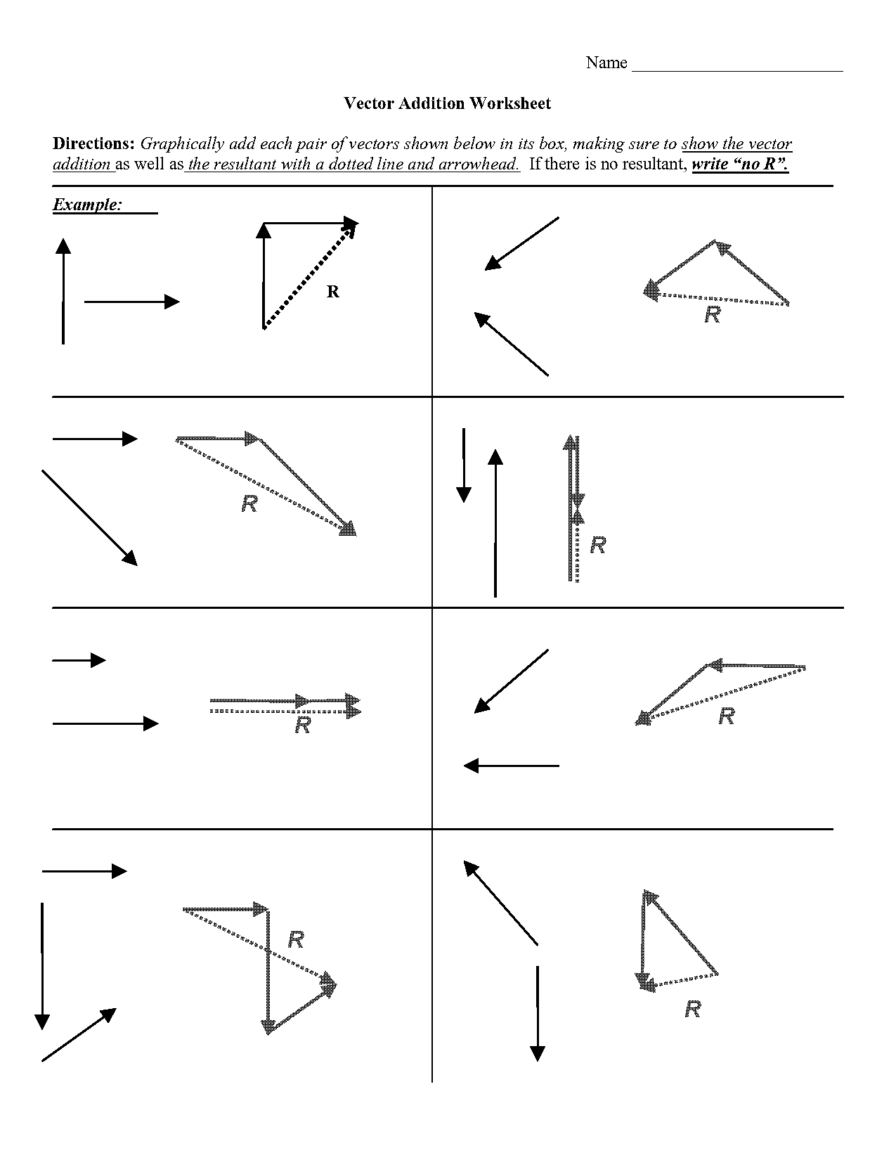 vector addition practice worksheet answers