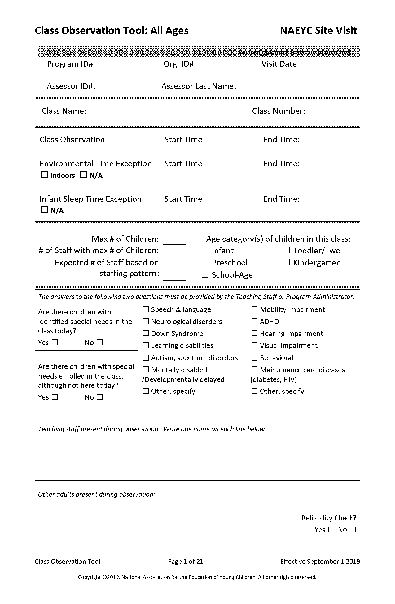 preschool teacher observation checklist for administrators