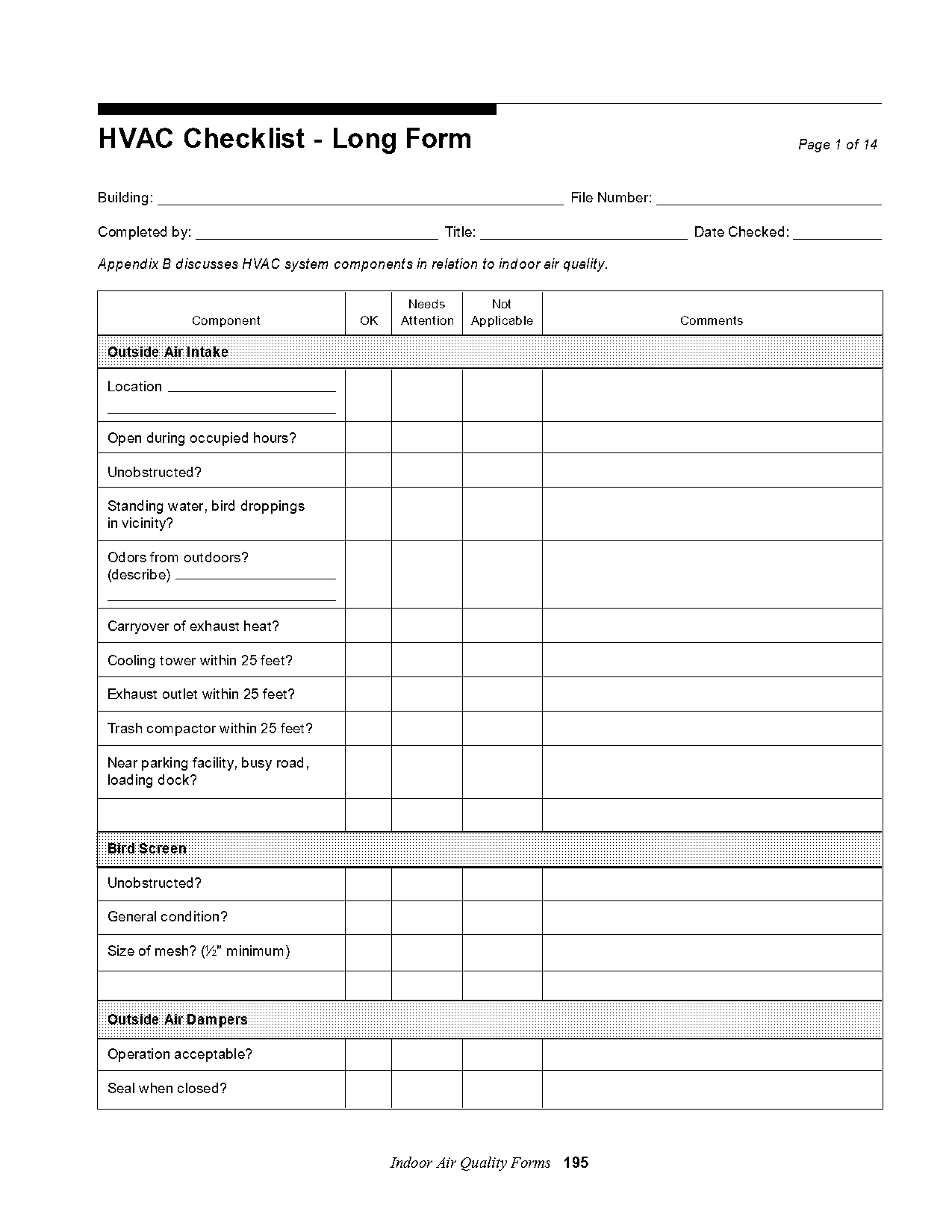 hvac maintenance checklist forms