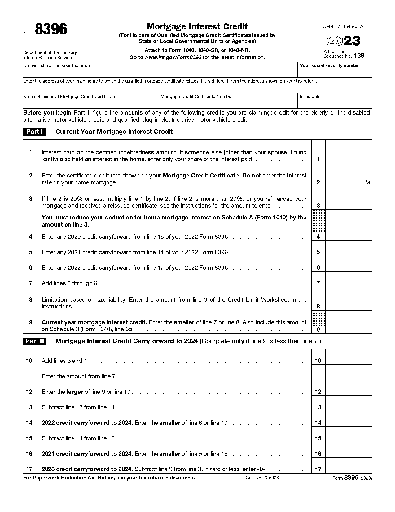 irs form for mortgage interest