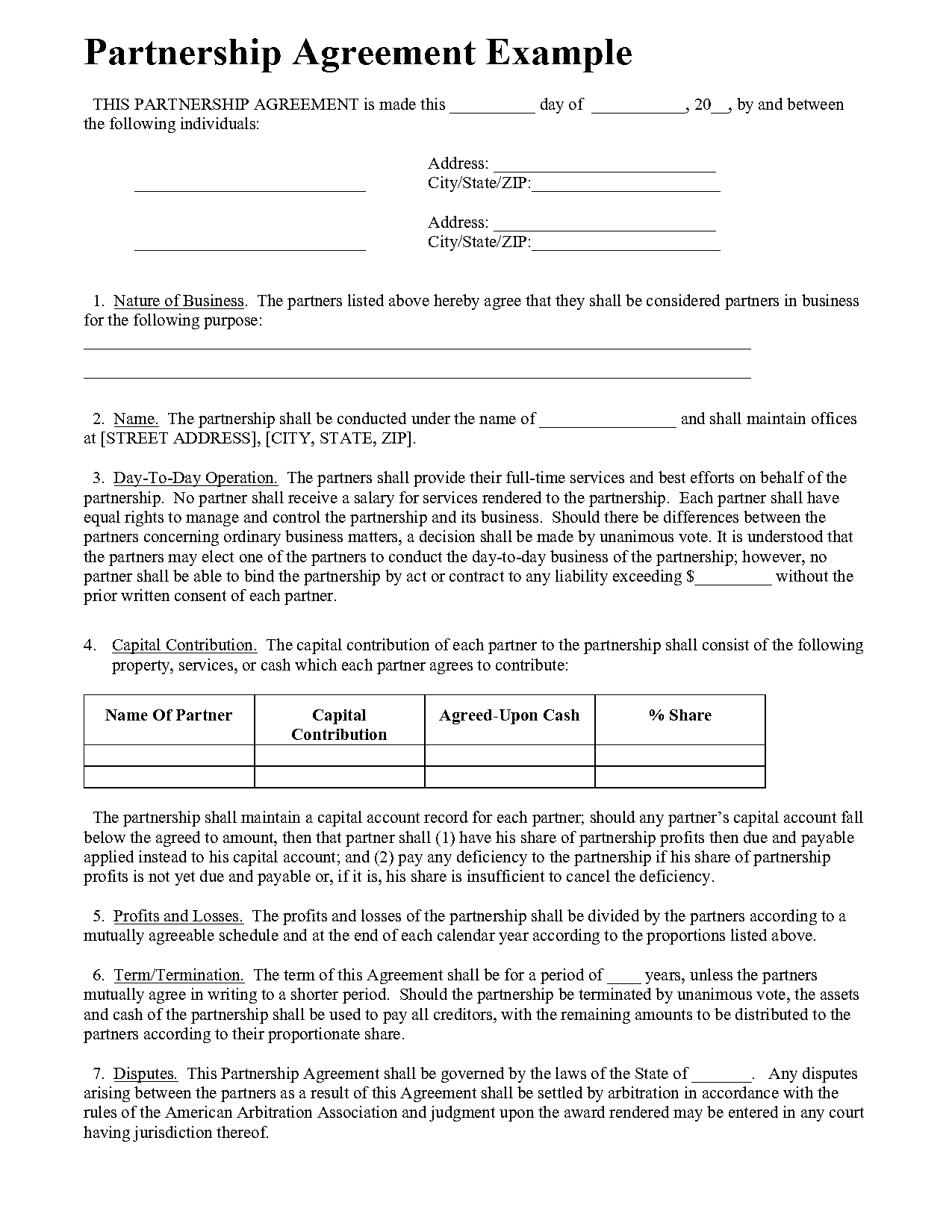 partnership agreement short form