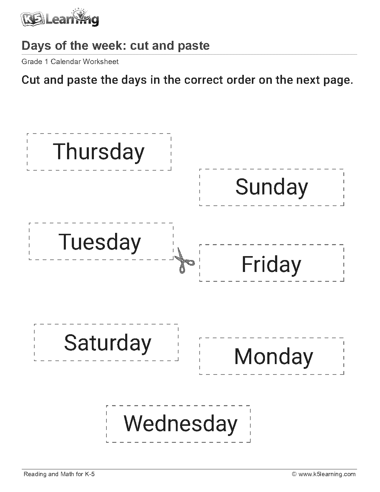 learning days of the week worksheets