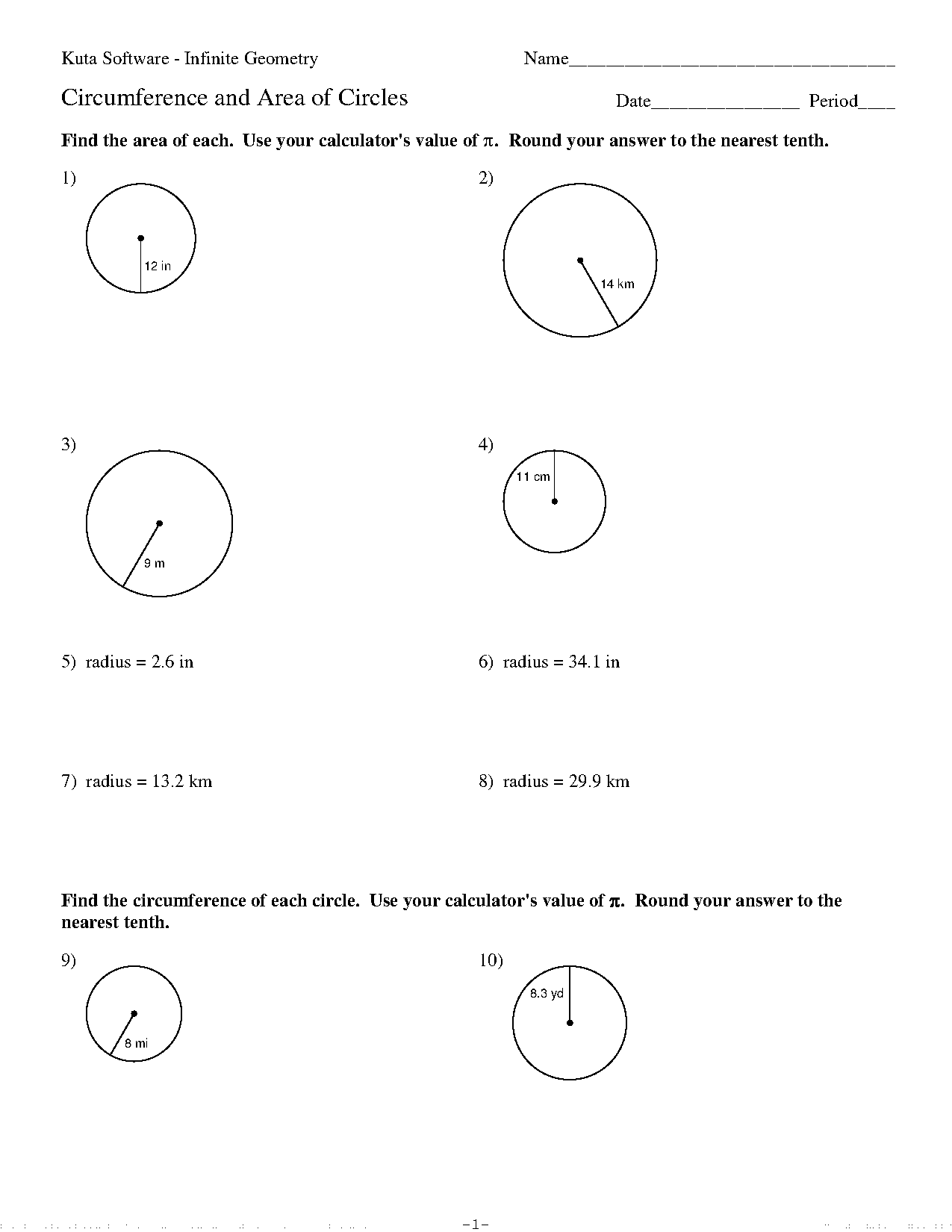 finding area and circumference of a circle worksheet pdf