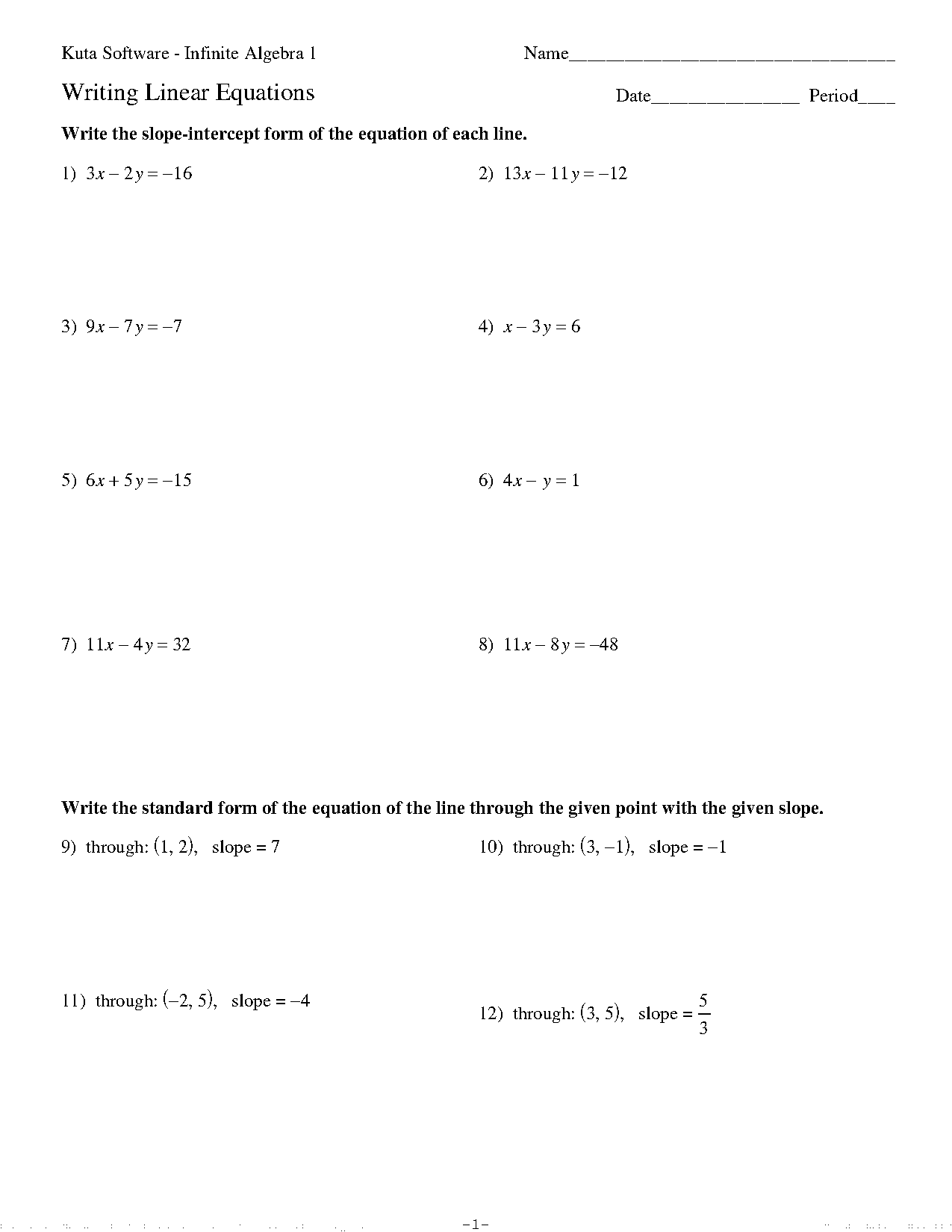 write point slope in standard form