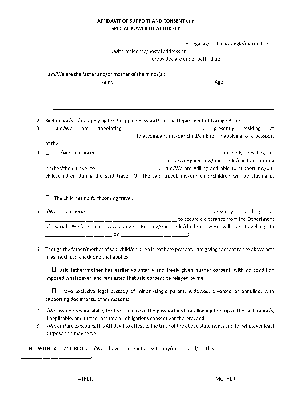 affidavit of support and consent dswd philippines