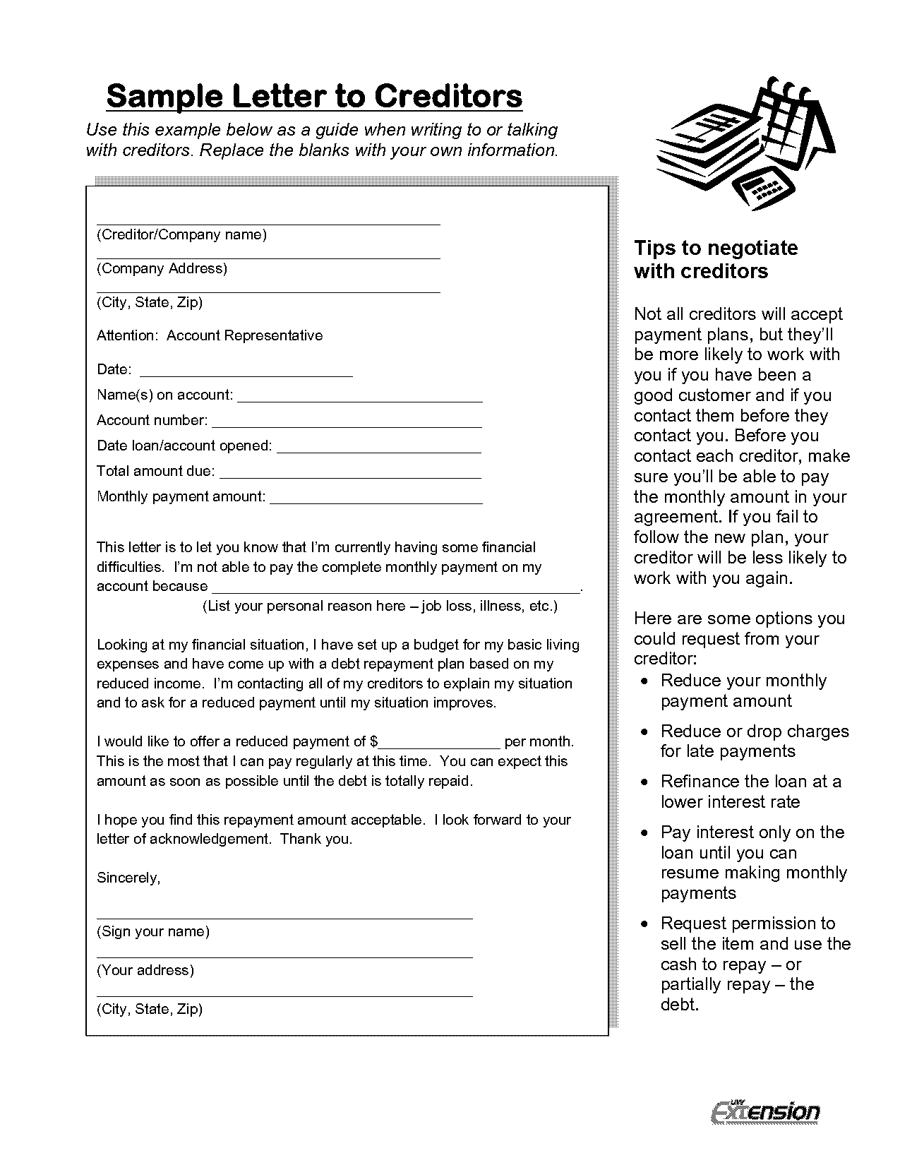 legal letter template creditor