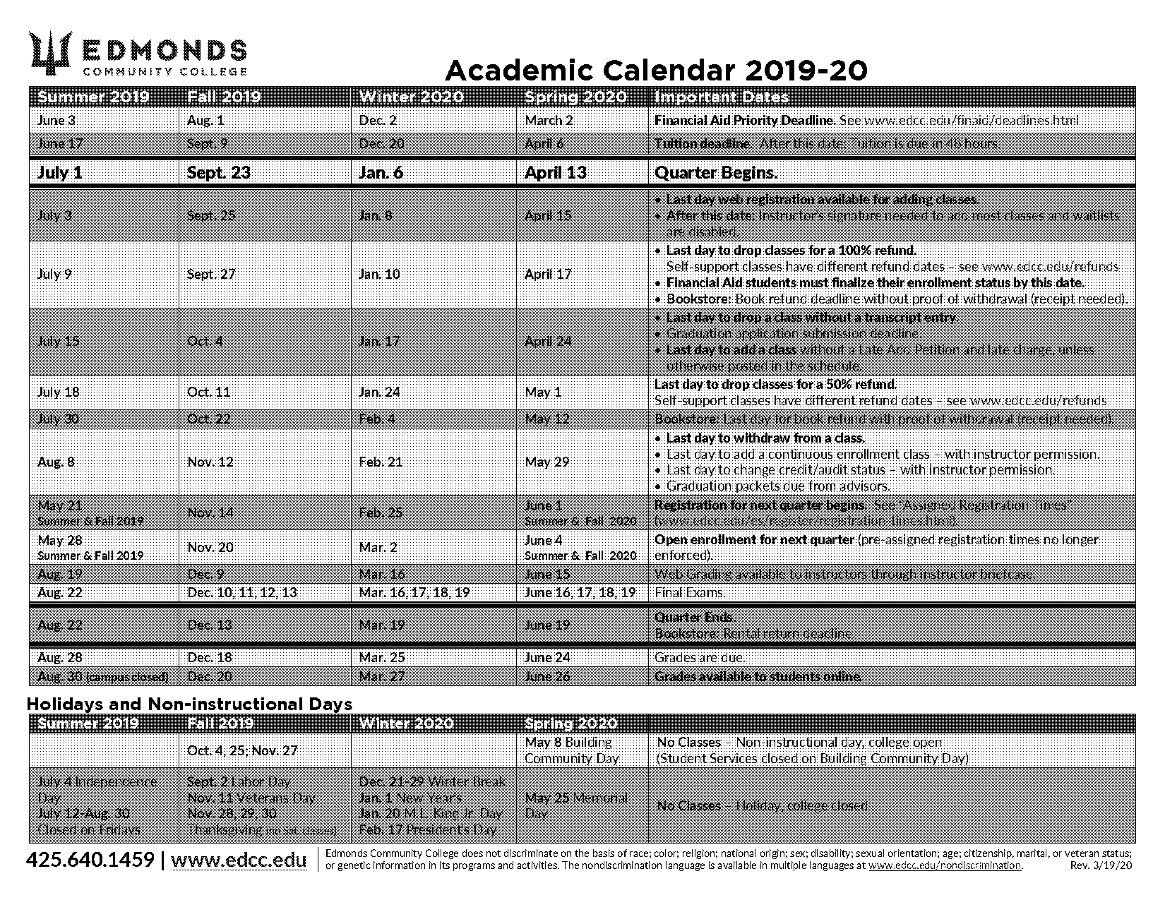 edmonds community college quarter schedule